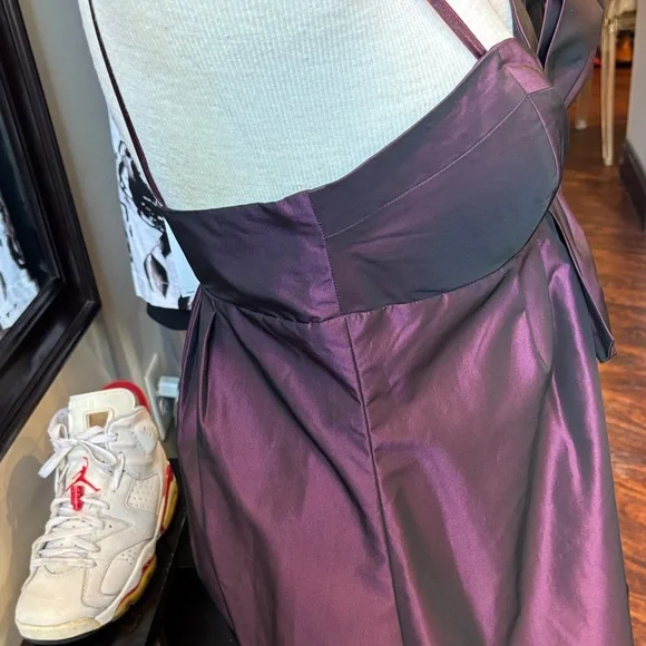 Max & Cleo Strapless Burgundy Party Dress with Bow Detail - Picture 4 of 13